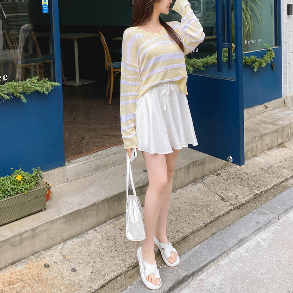 ps2780 러블리한 플레어 라인의 리본스트링 허리밴딩 미니 큐롯팬츠 pants