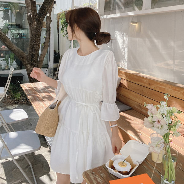 op11348 소녀스러운 무드의 여리핏 7부소매 캉캉 미니 원피스 dress