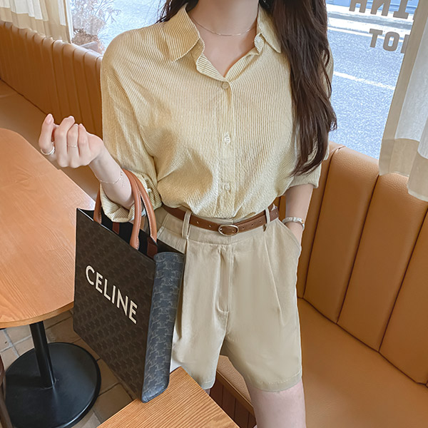 bs5973 시원한 시어서커 소재의 데일리 스탠다드핏 핀스트라이프 셔츠 블라우스 blouse