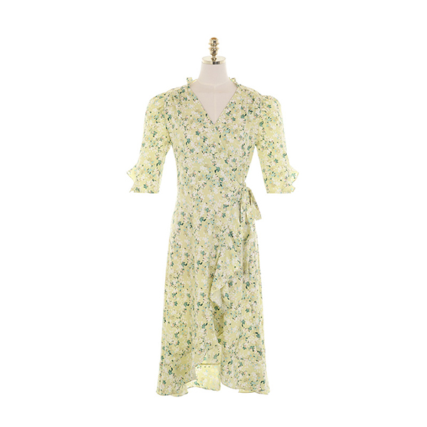 op11398 러블리한 무드의 플라워 패턴 랩스타일 프릴 플레어 롱 원피스 dress