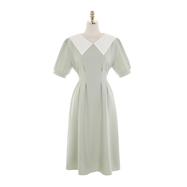 op11456 세련된 더블핀턱 장식의 플레어 라인 빅카라 롱 원피스 dress