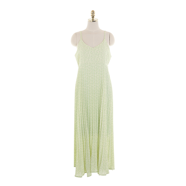 op11457 산뜻한 컬러감과 플라워 패턴의 플리츠 A라인 서스펜더 롱원피스 dress