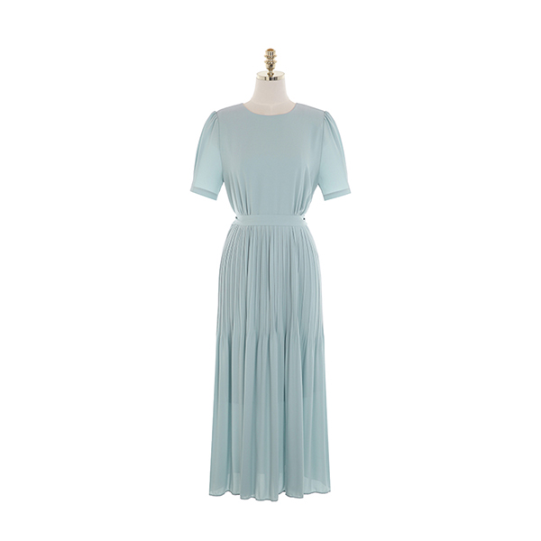 op11458 여성스러운 쉬폰 소재의 반팔 기장 플리츠 밴딩 롱 원피스 dress