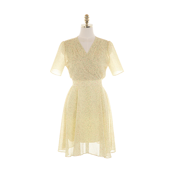 op11459 여리한 플라워 요루 쉬폰으로 완성된 랩디자인 플레어라인 반팔 미디 원피스 dress