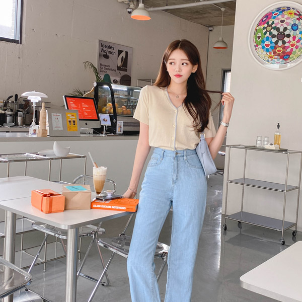 cd1850 센스있는 컬러 배색으로 포인트를 준 스탠다드핏 V넥 반팔 니트 가디건 cardigan