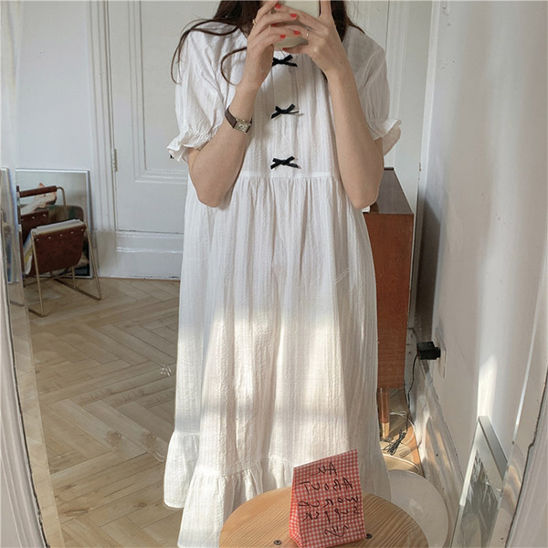 op11671 지짐이 소재의 리본 홈웨어 원피스