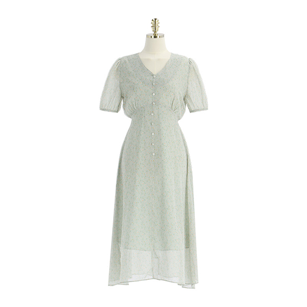 op11726 귀엽고 러블리한 매력의 콩단추 플라워 A라인 쉬폰 롱원피스 dress