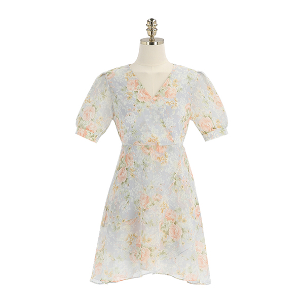 op11729 로맨틱한 무드의 플라워 언발 프릴 리본 A라인 미니 원피스 dress