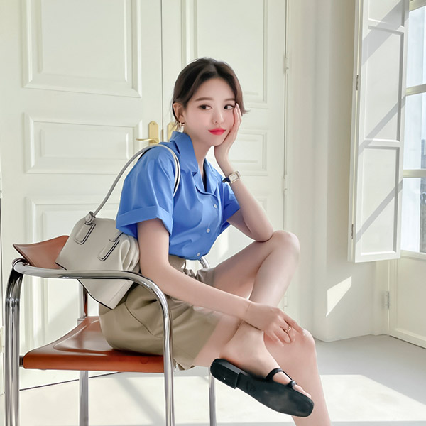 bs6062 브랜드 퀄리티 60수 코마사로 제작된 카라 V넥 베이직 반팔 하프남방 blouse