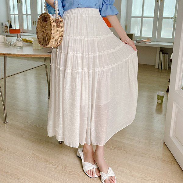 sk4834 사랑스러움이 느껴지는 셔링포인트 풀밴딩 주름 롱 스커트 skirt
