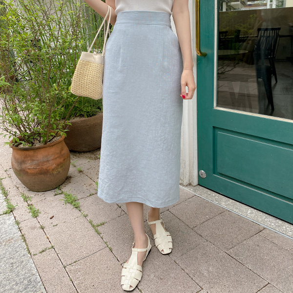 sk4850 산뜻한 린넨 패브릭의 4가지 컬러구성 하이웨스트 뒷밴딩 H라인 백 슬릿 롱 스커트 skirt