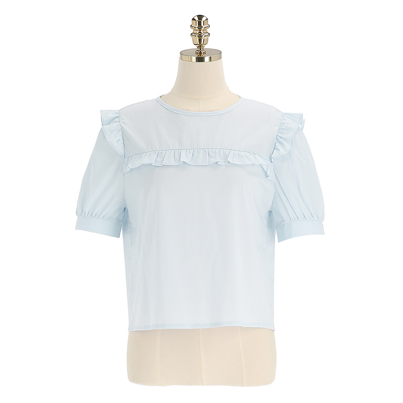 백리본 장식의 퍼프숄더 프릴 크롭 오픈 블라우스 blouse