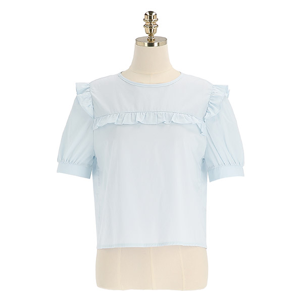 bs6101 백리본 장식의 퍼프숄더 프릴 크롭 오픈 블라우스 blouse