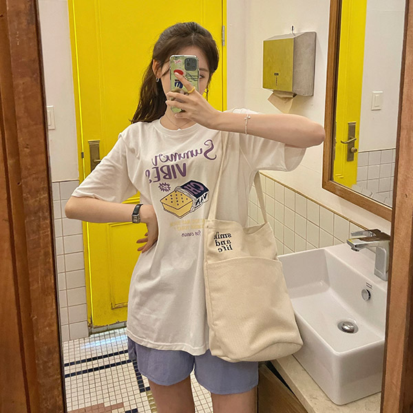 ts2580 포인트 톡톡 썸머 일러스트 레터링 포인트의 루즈핏 코튼 반팔 티셔츠 tee
