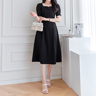 op11870 로맨틱하고 고급스러운 하트넥 디자인의 퍼프소매 2기장 A라인 여름 원피스 dress