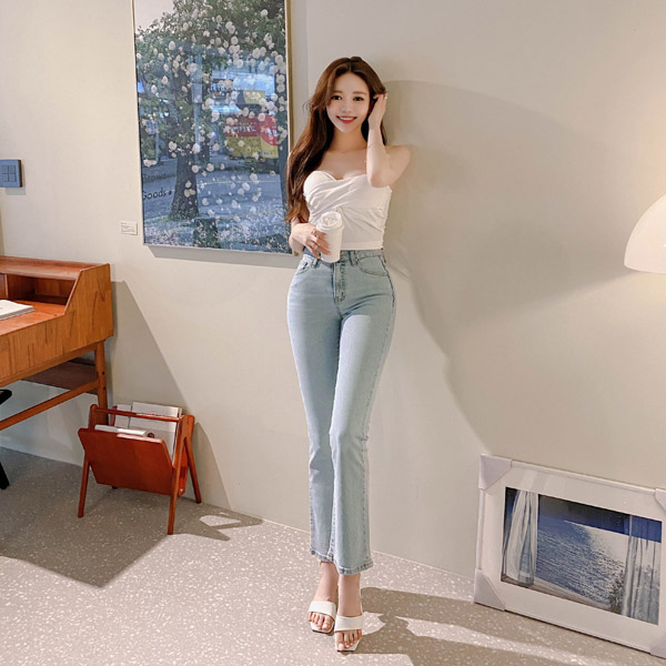 ps2902 페미닌한 실루엣을 연출해 줄 세미부츠컷 롱 데님 팬츠 pants