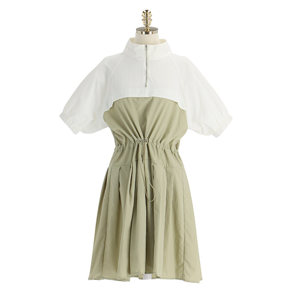 op11877 캐주얼한 무드의 아노락 스타일 플리츠 원피스 dress