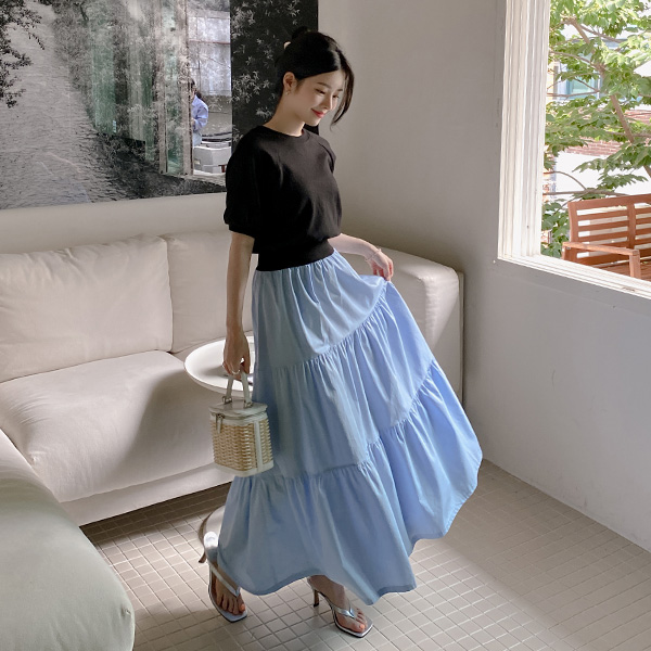 op11898 데일리한 투톤배색 디자인의 허리밴딩 캉캉 롱 원피스 dress
