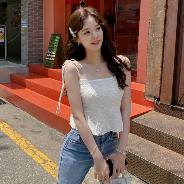 ts2600 퓨어한 레이스 자수 패브릭의 뒷 밴딩 페플럼 끈 뷔스티에 tee