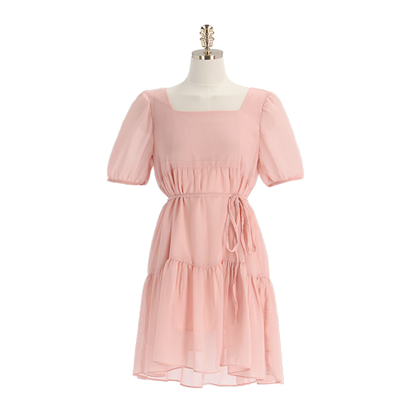 op11946 여리 요루쉬폰 소재의 스퀘어넥 캉캉 플레어 미니 원피스 dress