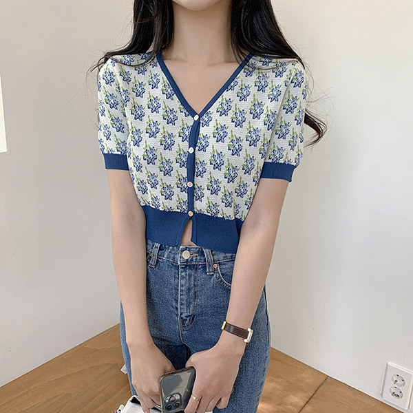 nt2819 플라워 크롭 니트 가디건