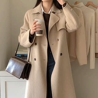 [울50%] 캐시5%+울50% 하이 퀄리티로 제작된 트렌치형 핸드메이드 더블 코트 coat