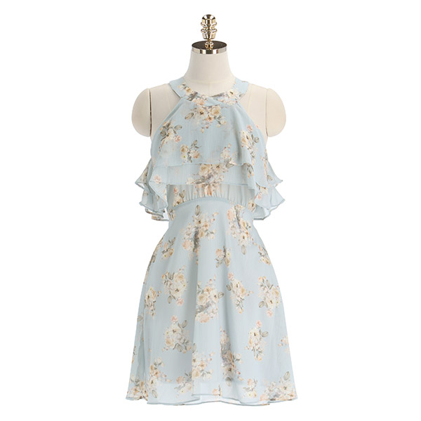 op12027 하늘하늘 쉬폰 소재의 여성스러운 홀터넥 미니 원피스 dress