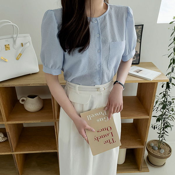 bs6170 마조 포켓 반팔 블라우스