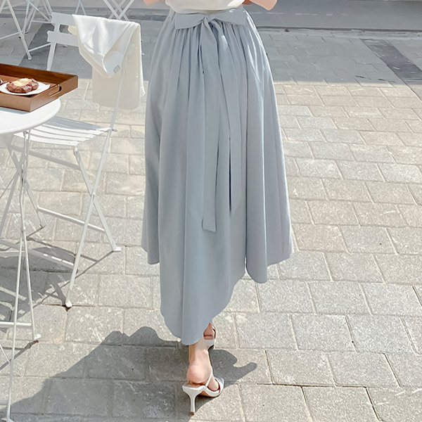 sk4893 쾌적한 린넨 리본 스트랩 플레어 롱스커트 skirt