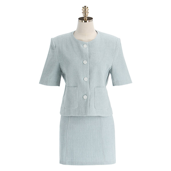 st1148 S/S 트위드 소재의 노카라 자켓과 A라인 미니스커트 세트 set