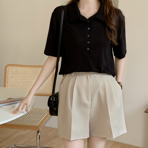 ps3017 모브 투핀턱 뒷밴딩 하프 슬랙스