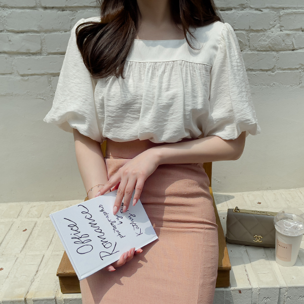 bs6214 플레트 벌룬 소매 블라우스