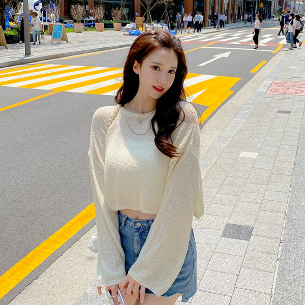 nt2845 트렌디한 크롭 기장감의 썸머 라운드넥 긴팔 니트 knit