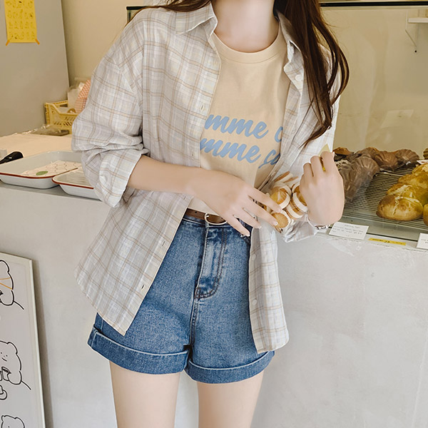 bs6231 크래커 파스텔 체크 내추럴핏 썸머 코튼 셔츠