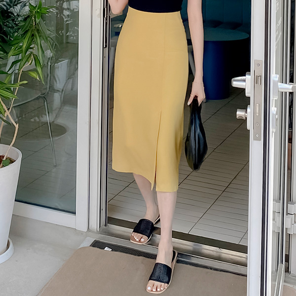 sk4924 구김적은 차르르한 패브릭의 슬릿 포인트 H라인 린넨 롱 스커트 skirt
