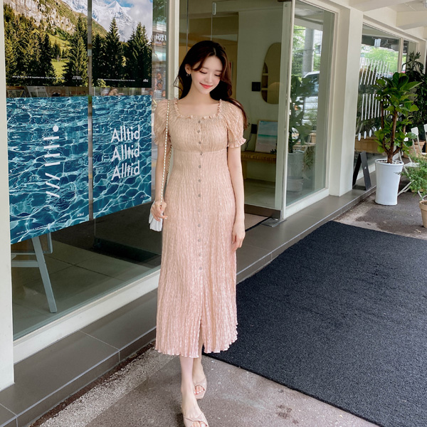op12210 취향대로 연출 가능한 링클소재 스퀘어넥 로브 롱 원피스 dress