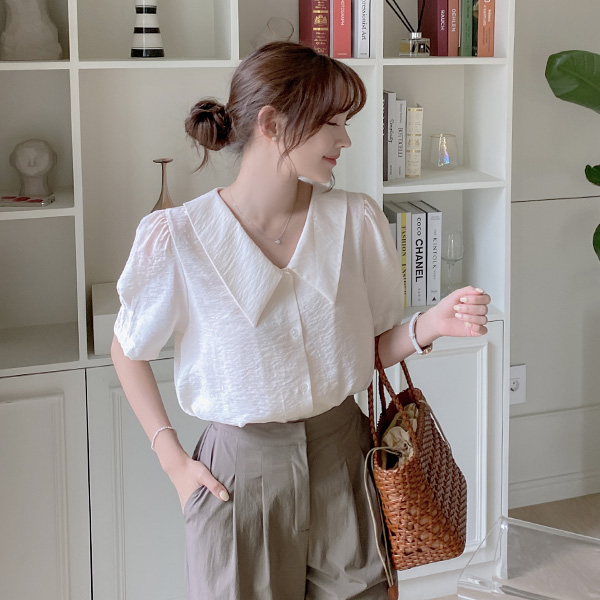 bs6253 후들후들 구김 걱정없는 빅카라 퍼프숄더 반팔 블라우스 blouse