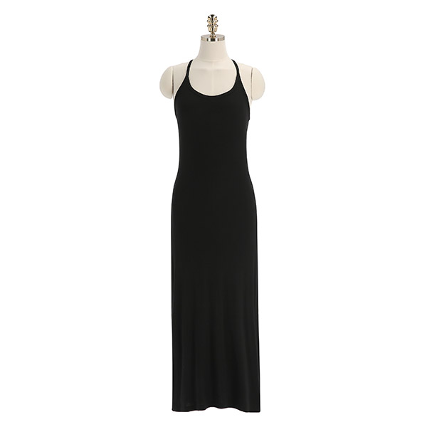 op12231 부드러운 터치감의 홀터넥 끈나시 롱 원피스 dress