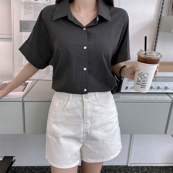 bs6293 깔끔하고 심플한 디자인의 세미 루즈핏 소매 롤업 셔츠 블라우스 blouse