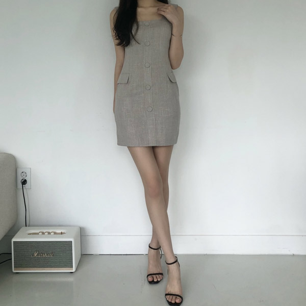 op12286 핫한 바디라인을 선사해줄 단추라인 포인트의 H라인 민소매 미니 원피스 dress