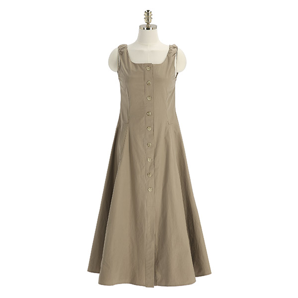 op12289 풍성한 플레어라인의 단추포인트 맥시 민소매 원피스 dress