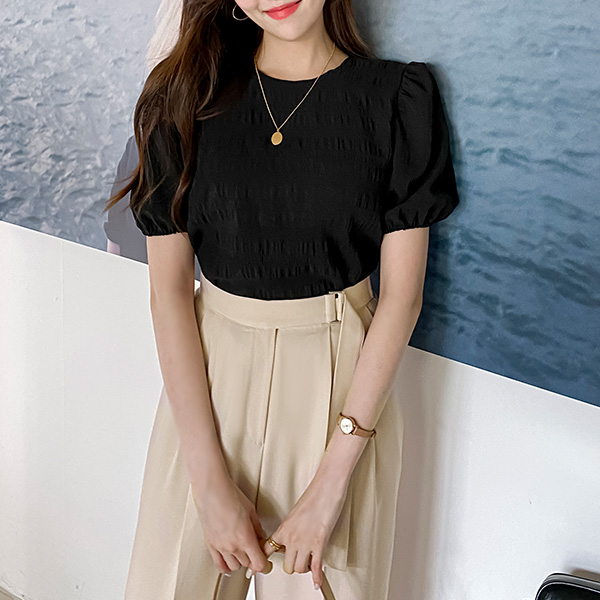 bs6300 쿨링감 있는 엠보 패브릭의 썸머 반팔 블라우스 blouse