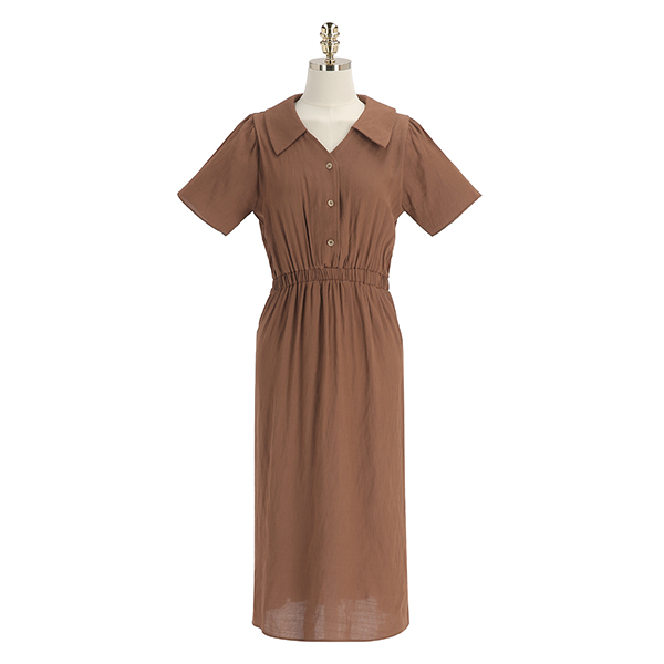 op12373 부드러운 레이온+폴리 혼방 소재로 완성된 썸머 카라넥 밴딩 원피스 dress