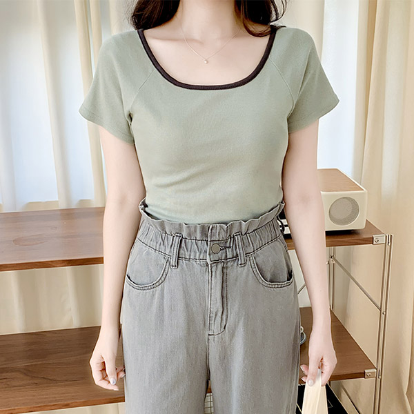 ts2725 드로잉 배색라인 래글런 코튼 반팔 티셔츠