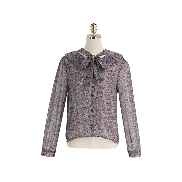 bs6422 호피스타일 하트 패턴의 시스루 프릴넥 리본 블라우스 blouse
