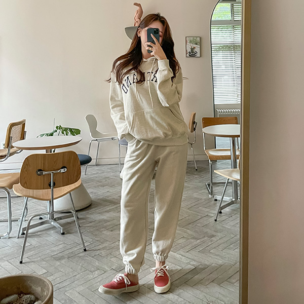st1211 포틀랜드 레터링의 긴팔후드티와 숏츠,롱 2가지 바텀구성의 트레이닝 세트 two piece set