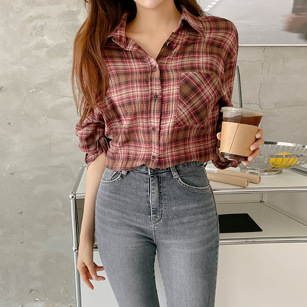 bs6428 캐쥬얼한 체크패턴의 간절기 긴팔 셔츠블라우스 blouse