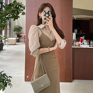 세련된 V넥 랩 디자인의 뷔스티에 H라인 롱원피스 dress