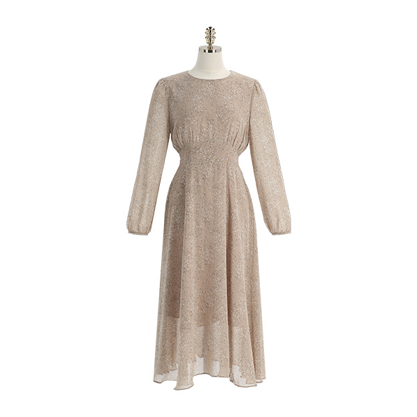 op12558 은은한 잔꽃 패턴의 플레어 롱 쉬폰 원피스 dress