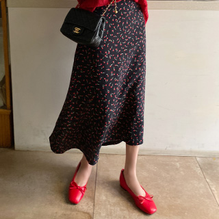 sk5017 아기자기한 튤립 플라워 패턴의 뒷밴딩 A라인 롱 스커트 skirt